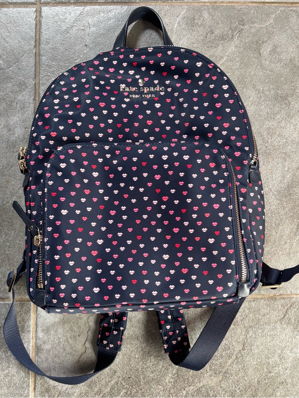 Hard to find kate spade Navy lips print Sylvia Backpack